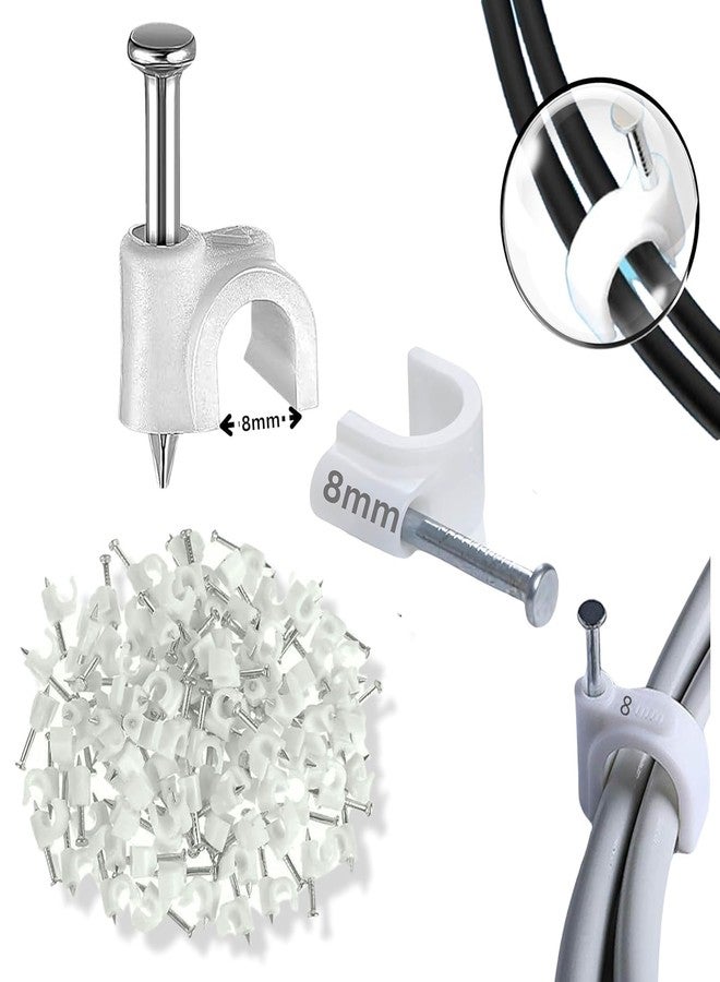 TECHSON Cable Clips 8mm)100pcs Wire Fastener Wall Pins with Metal Nails for Cable Management, Cord Organizer, Round Wire Clamps for Hanging Cables Fitting on wall (8MM) - Image 5